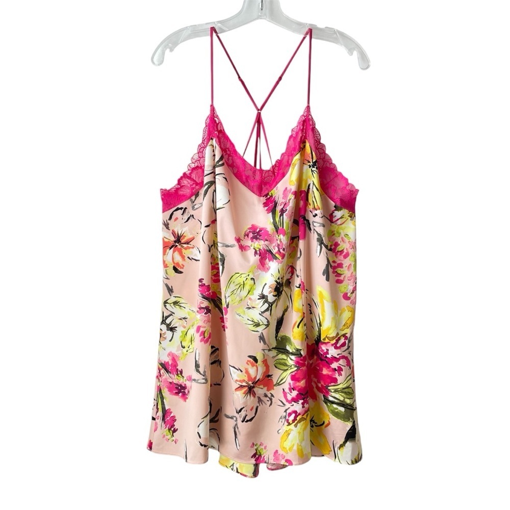 Cacique Satin + Lace Strappy Negligee Babydoll Nightie Floral Pink Yellow 18/20
